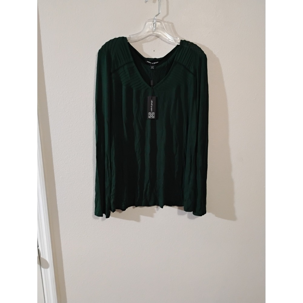 Cable & Gauge Womens XL Hunter Green V-Neck Pintuck Long Sleeve Knit Top NWT